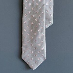 Thomas Pink Silk Tie Grey Floral Rose | Pink Blue | Made England